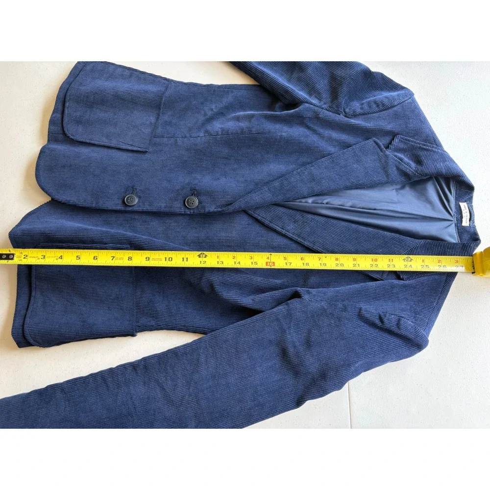 Vintage Navy Blue Corduroy Blazer Women's Small Tailored Jacket Preppy Academia